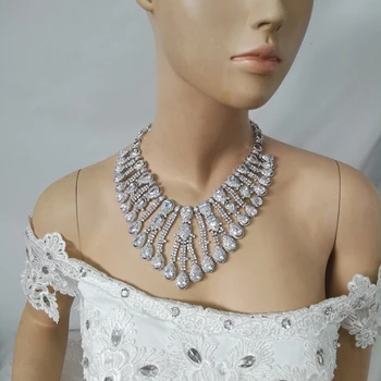 Novo modno Razkošje kristalno vodo kapljico cirkon zlato ogrlico, uhane poroko neveste banket jutranje nakit set,brezplačna dostava