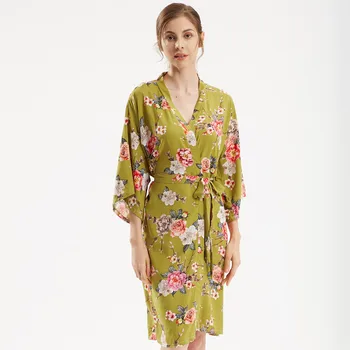 Kimono Plašč Obleke Bombaž Kopalni Plašč Ženske Seksi Sleepwear Tiskanja Cvet Intimno Perilo Priložnostne Nightdress Oversize Poročne Nightgown