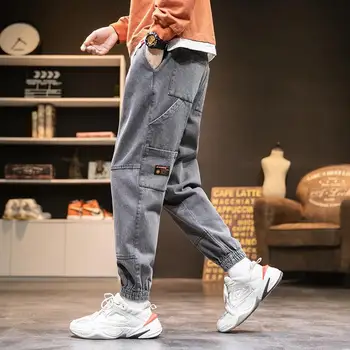 Modna človek jeans pomlad in jesen zima modnih hlač joggle priljubljena logotip vlečenje vrvi snop noge devet oddelek o