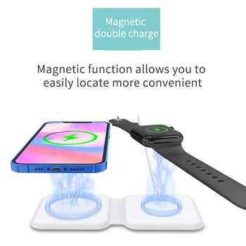 Zložen dvojno Magnetno Sesalna 15W Brezžični Polnilnik za iphone Mini 12 12 Pro Max QI Polnjenje za iPhone Watch AirPods Polnilnik