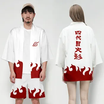 Anime Naruto Yondaime Hokage Japonski Kimono Moških Jopico Majica Bluzo Yukata Moških Haori Obi Oblačila Samurai Cosplay Kostum