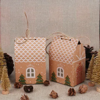 10Pcs Hiši Božič Obliko Candy Bag Božično Darilo Polje Piškotek Vrečke Embalaža Škatle za Božično Drevo Obesek natalne