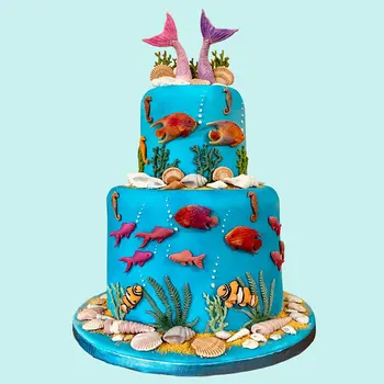 3D Morskih Koral, Rib, morskih Alg Silikonsko Plesni Torto Meji Fondat Torta Dekoraterstvo Orodja DIY Cupcake Sladkarije, Čokolada Gumpaste Kalupi
