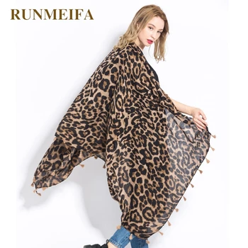 [RUNMEIFA] Moda za Ženske Divje Leopard tiskanja šal šali in obloge Sjaals famale Bombaža Dolgo Cape Šal Rute foulard femme