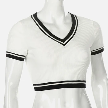 IAMSURE 2020 Poletni Mozaik V Vratu Slim Obleke Belušno T-Shirt Za Ženske korejski Slog Priložnostne Osnovne Ženski Crop Tops Majica