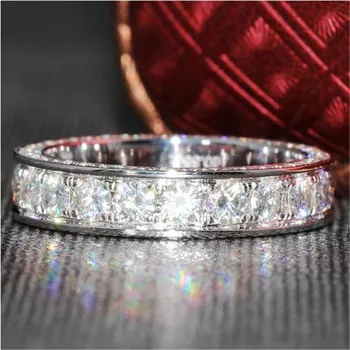 Večnost 3 Zapored Polno Lab Diamantni Prstan 925 sterling srebro Angažiranost, Poročni bend, Obroči za Ženske Poročne Izjavo Stranka Nakit