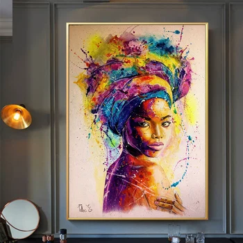 Afrika Ženske Natisnjeni Plakati Povzetek Dekle Portret Platno Slikarstvo Pisane Olje Steno Umetnosti Slikarstva za dnevno Sobo