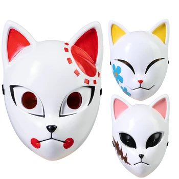 Anime Demon Slayer: Kimetsu ne Yaiba Kamado Tanjirou Sabito Makomo Cosplay Masko, Kostum Halloween Party Prop Fox Masko
