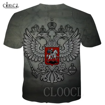 Ruski Državni Grb Logotip T-shirt Unisex Majica Kratek Rokav ruske Značko Orel 3D Tiskanja Plus Velikost Majica Siva Tshirt Vrh
