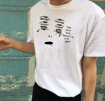 Tumblr Grunge Bela Tee Fallin' V Ljubezni za Smešno Ponudbe Majica s kratkimi rokavi Moški Poletje Moda Priložnostne Estetske Umetnosti T Srajce Obleke