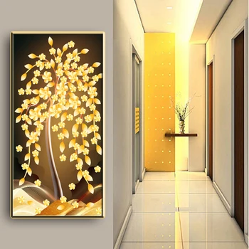 Sodobna svetlobno razkošje preprostega zlati listi fortune drevo sliko na platno wall art fotografij in plakatov dnevna soba verandi dekoracijo