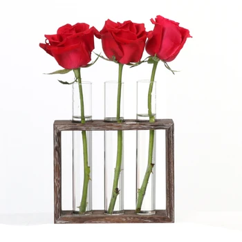 Stekleno Epruveto, Vaza Cvetlični Lončki Rastlin Hydroponic Bonsaj Lonec z Lesenim Pladnjem Namizni Okras Valentinovo Darilo
