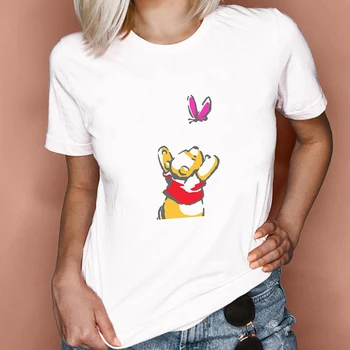 Poletje Kawaii Winnie the Pooh in Medu Grafični Smešno Risanka majica s kratkimi rokavi Ženske Harajuku Majica Bele Tshirt Anime Dekle Vrhovi
