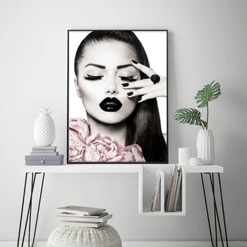 Stekleničke Parfuma Lepoto Dekle Slike Ustnice Visoke Pete Pink Flowe Moda Lady Platno Posterr Ličila Moderne Stenske Fotografij