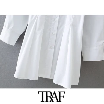 TRAF Ženske Elegantna Moda Gumb-up Naguban Mini Shirt Obleko Letnik Dolg Rokav Nazaj Elastična Slim Ženske Obleke Mujer
