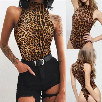 Moda Poletje Seksi Ženska Leopard Tiskanja Jumpsuit Obleka, Stretch Leotard brez Rokavov Telo Vrhovi Bluzo Bodycon Romper plus velikost