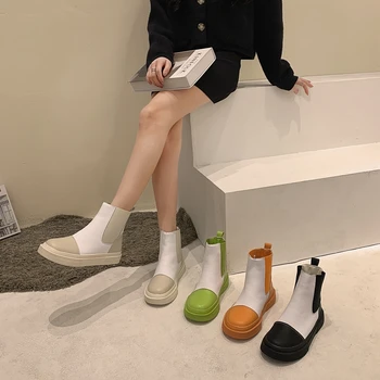 MIYEDA Jelly Barve Chelsea Škornji Ženske Krog Toe Slip-On Usnje Škornji Zimski Samta Platformo Moda Posebno Ženski Toplo Obutev