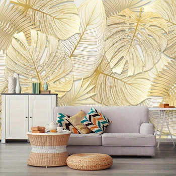 Po meri 3D Ozadje Freske Tropskega deževnega Gozda Zlati Banana Listov Photo Steno Papir Za Spalnico, dnevno Sobo v Ozadju Doma Dekor