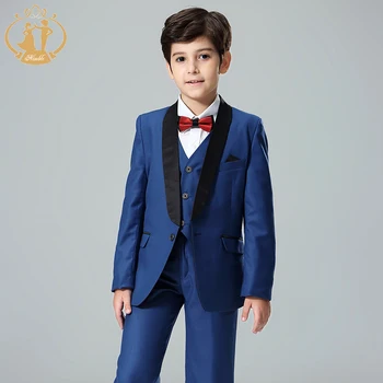 Okretna Modro Obleko za Fanta Kostum Enfant Garcon Mariage Otroci Poročno Obleko Jopič Fantje Oblek za Poroke Fantje Jopičem 3pcs/set