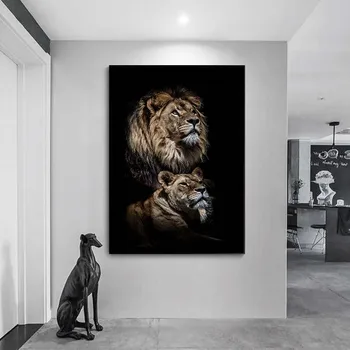 Afriški Divji Lions na Temno Platna Slike na Steni Umetnosti Plakatov in Fotografij Lev Družino Dekorativne Slike Doma Dekor
