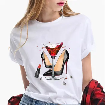 2020 seksi Modni visoke pete ženske natisnjeni T-shirt vino, Šampanjec Harajuku grafični Estetske Tshirt priložnostne O ovratnik poletje ženske