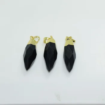Črni Obsidian Kamen Obesek Naravne Ženske 2020 black gem kamen čarobne gumbe za Nakit, izdelava dolgo bullet zlato krono zdravljenje obraza