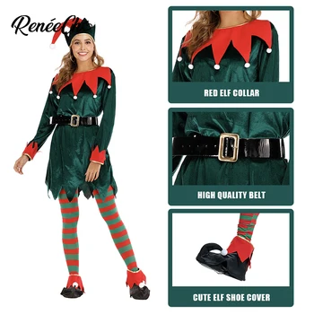 Reneecho Ženske Santa Helper Kostum Škrat Kostum Za Odrasle Zelena Gospa Plus Velikost Božič Cosplay