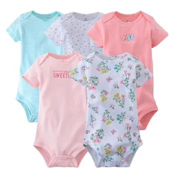 5pcs/4pcs/paket Baby Girl Obleke kratek rokav Baby Bodysuits bombaž Otrok Roza Obleka, Baby Girl Obleke za telo pižami
