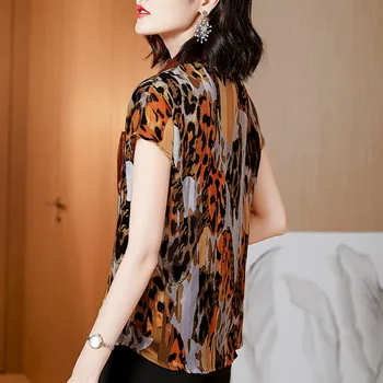 2021 Moda za Ženske Bluze Natisnjeni Svoboden Vrh Ženskega Kratek Rokav Leopard Tiskanja Ženske Bluze, Modne Šifon Bluzo 9573