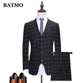 BATMO 2019 nov prihod visoke kakovosti kariran smart casual obleke, moške,črne obleke ,moške poročne obleke ,plus-velikost M-XXXL CS872