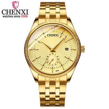 Luksuzni Golden Watch Moških CHENXI blagovne Znamke Podjetja iz Nerjavečega Jekla Quartz Mens Ure Nepremočljiva Zapestje Gledati Relogio Masculino