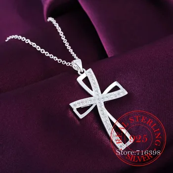 Vroče Prodaje 925 Serling Fine Srebrni Nakit Kristalno latinski Križ, Ogrlico, Obesek, Verige za Ženske Silver Stranka Nakit Darilo