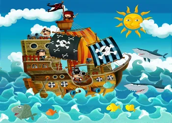 Capisco fotografija ozadje piratske ladje risanka morski pes Morski sailing adventure otrok Rojstni dan ozadju foto studio