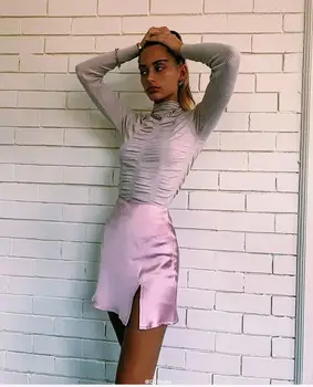 Suho faldas mujer moda 2020 ins blogger modni retro sladkarije barva saten odcepitev seksi poletni mini krilo ženske, ženska krila