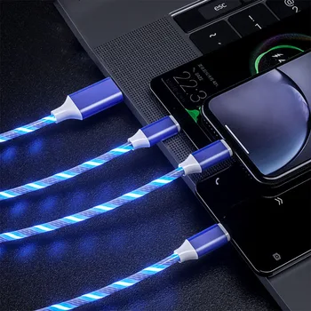 3 v 1, ki Teče Barve LED Svetila Polnilnik USB Kabel Micro USB Tip C Polnjenje Kabel razsvetljava Za Samsung Android telefon Xiaomi Polnjenje