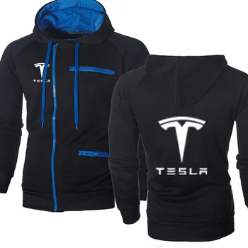 Moški Suknjič Tesla Car Logotip Tiskanja Priložnostne HipHop Harajuku Dolg Rokav Flisa toplo Hooded zgornji del Trenirke Moški zadrgo s Kapuco
