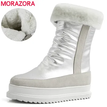 MORAZORA Vrh kakovosti narave volne sneg škornji toplo platforma čevlji zimski škornji zadrgo pravega usnja gleženj škornji ženske