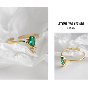 AsinLove Nastavljiv 18K Zlato Zelene Cirkonij Obroč za Ročno Oblikovalec Elegantno Pravi 925 Sterling Silver Obroči za Ženske Fine Nakit