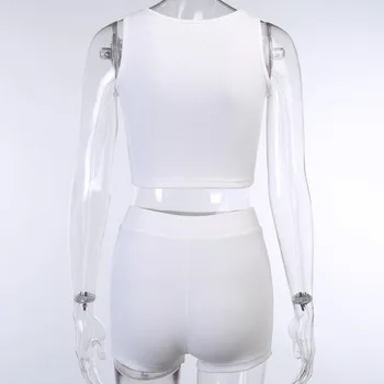 NewAsia Priložnostne Dva Kosa Iz Ženske Poletje Brez Rokavov Belušno Izreza Vrh Hlače Loungewear Set White Bodycon Aktivno Nastavite Sivo 2020
