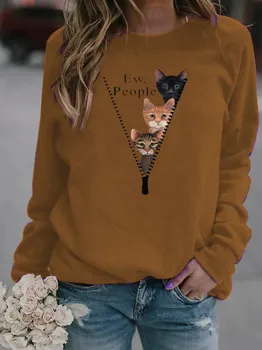 Priložnostne Luštna Mačka 3D Tiskanje ženska Majica s kratkimi rokavi Harajuku Vrh 2021Spring Jeseni Nove Dolgo Oplaščeni O Ovratnik Svoboden Velik obseg Dame Tee