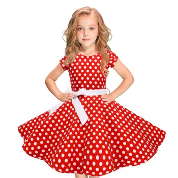 (2Y-12Y) Otrok kratek rokav polka dot čipke retro obleko dekle retro obleko polka dot princesa swing Rockabilly večer S4