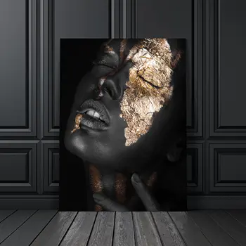 Črno Zlato Golih Afriške Umetnosti Ženska Oljna slika na Platnu Cuadros Plakatov in Fotografij Skandinavskih Stenske Slike za dnevno Sobo