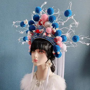 2 barvi pretirana kitajski opera klobuk nevesta studijskega skp ženske lepa kraljica cosplay glavo nositi festival uspešnosti