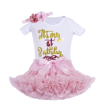 Baby dekleta Rojstni dan obleke za Malčke 1. stranka tutu oblačila, ki z glavo Bela Obleka, pettiskirt obleko za dojencek dekliška