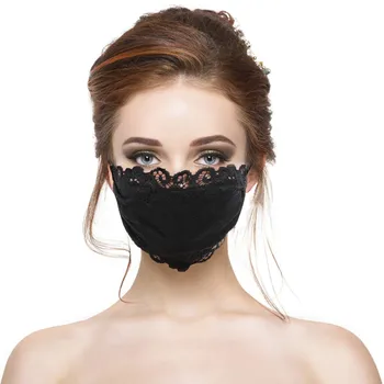 Ženske Črni Cvet Vezenine, Čipke Moda Nastavljiva Očesa Tanke Dihanje Maske za Ženske Masko Elastična Maska s Filtri