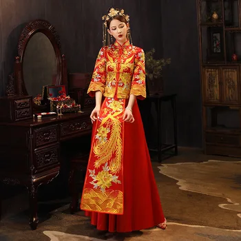 Plus Velikost 6XL Ročno Vezenje Phoenix Cheongsam Tradicionalno Poročno Obleko Orientalski Slog Obleke Kitajska Trgovina z Oblačili
