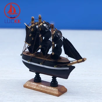 LUCKK 10 CM Mini Lesene Črne Pirati Model Ladje, Jadranje Otrok Igrače Brithday Stranka Torto Dodatki Marine Miniaturni Lesa Obrti