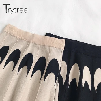 Trytree 2020 Jeseni, Pozimi Ženske Priložnostne Krilo Geometrijske Elastični Pas Pletenine Krila A-Line Mid-Tele Moda Urad Dama Krilo