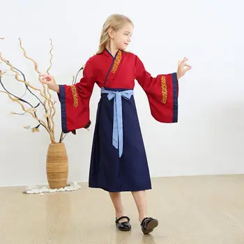 MUABABY Dekleta Mulan Princesa Kostum Kitajske Tradicionalne Hanfu Otrok Halloween Stranka Obleko za Fotografiranje Performance 2-14T