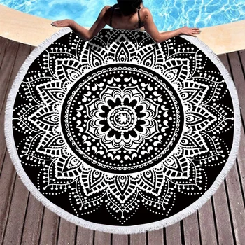 Črna boho plaža brisačo natisnjene barve mandala plaža brisačo mikrovlaken krog tkanine frotir dnevna soba dekoracijo doma